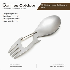 DF09 Outdoor Camping Gear Stainless Steel Multi Functional Spoon Includes a Bottle Opener and Stainless Steel Fork. - Product Image 2