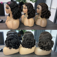 Wig Bob Pendek Vietnam Double Drawn Keriting Mengembang Tanpa Lem, Wig Closure HD Lace, Rambut Asli India 100% Virgin Human Hair Lace Front