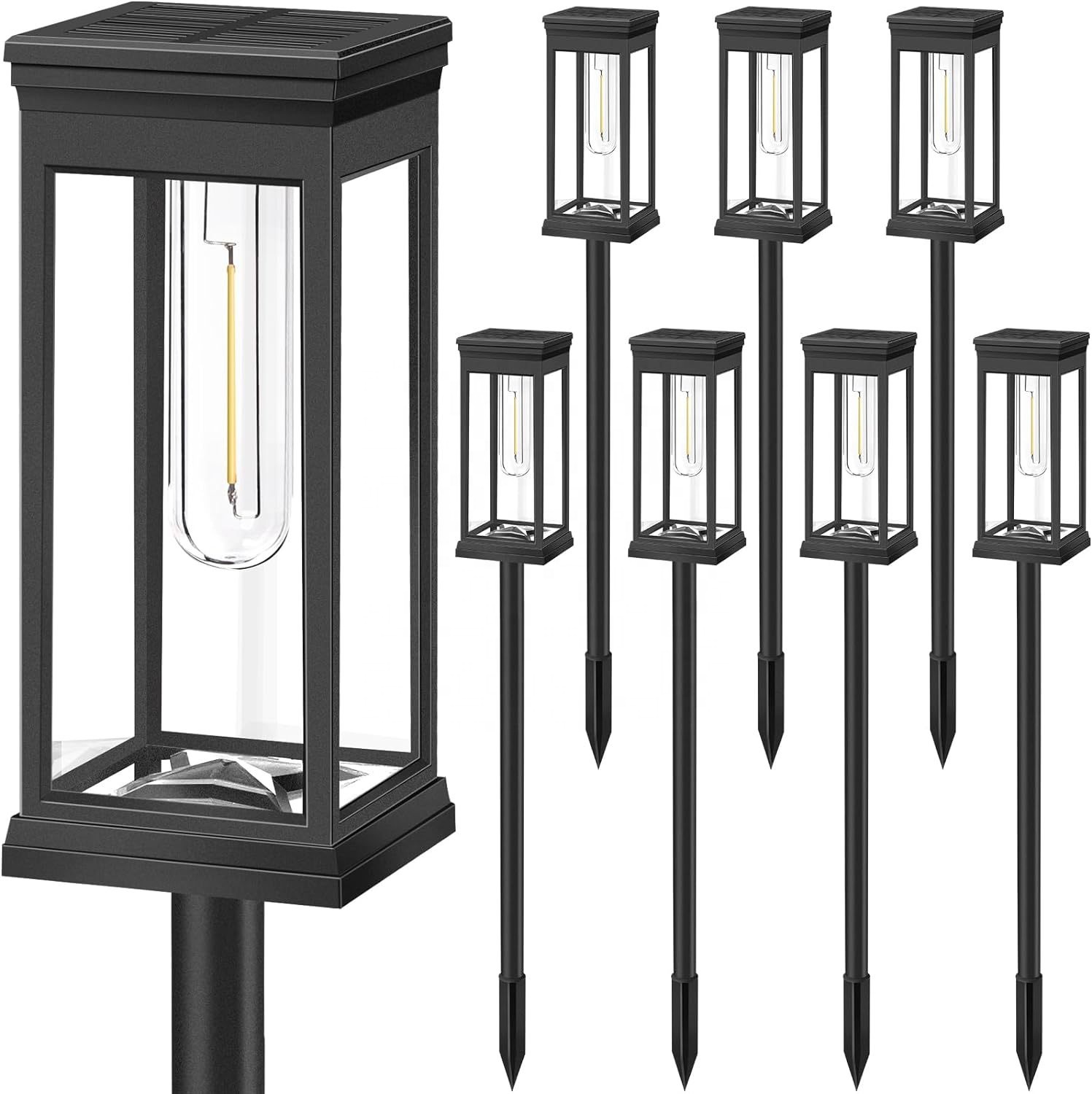 Lot de 8 lampes solaires de jardin en tungstène pour l'extérieur, étanches et lumineuses, décoratives pour home depot, lampe au tungstène classique vintage