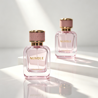 Vente en gros de flacons de parfum carrés de 30 ml, 50 ml, 100 ml, vaporisateur à pompe, verre transparent, flacon de parfum rose de luxe, boîte cadeau disponible