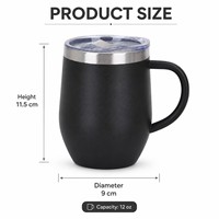Gobelet à vin personnalisé avec logo, 12 oz, avec poignée, vente en gros, cadeau promotionnel, acier inoxydable, double paroi, isolation sous vide, tasse de voyage