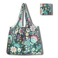 Nouveau sac de courses carré pliable grande capacité, écologique, 45x65cm, créatif, portable, en polyester imprimé, pour le rangement