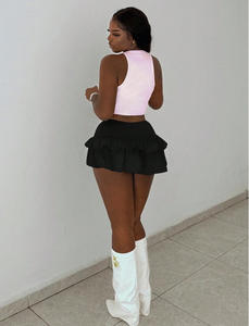 2025 moda verano nuevo Color sólido liso volante borde Micro-Mini faldas en capas con pantalones dentro de las mujeres Sexy elegante Mini <span class=keywords><strong>falda</strong></span> - Product Image 3