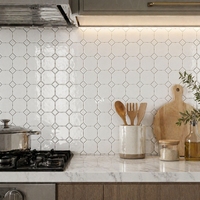 Carrelage en mosaïque céramique personnalisé OEM, motif octogonal et à pois, blanc, pour salle de bain, cuisine, crédence murale avec design graphique