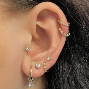 S925 Plata esterlina 14K Oro Boho Beaded Medium Huggie Hoop Earring - Product Image 3