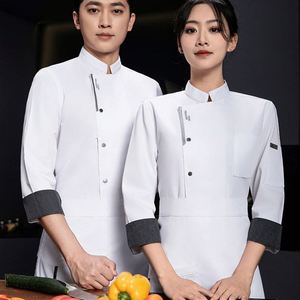 ชุดยูนิฟอร์มสำหรับพนักงานครัวหญิง ชุดเชฟกันน้ำ สีขาวเหลือง ลายพิมพ์ - Product Image 1