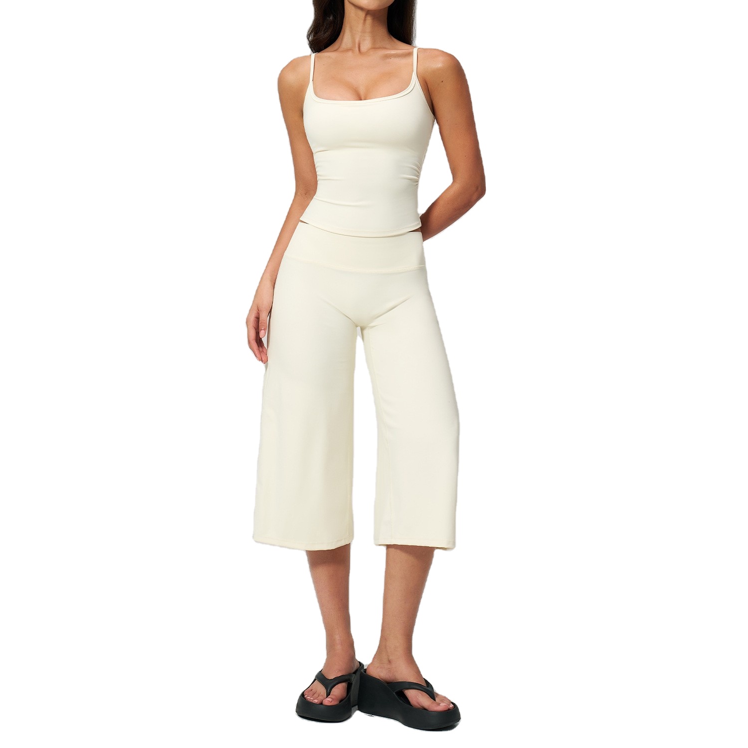 New Camisole Yoga Vest Pull-On High Waist Quick-drying Casual Mid-length Pants Running Outdoor Solid Color Loose Fit Women's