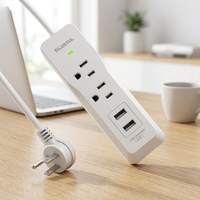2 Stopkontak, 13A, Tegangan Terukur 125V, Indikator LED, Stopkontak Ekstensi ETL, Stopkontak Ekstensi dengan USB-A