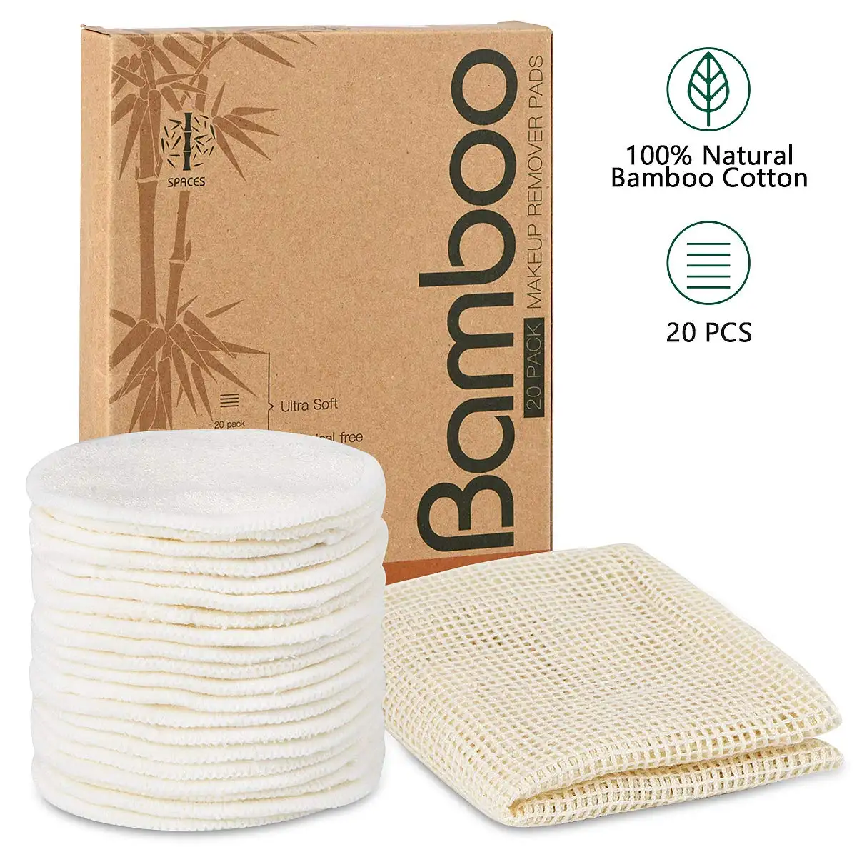 Removedor de maquiagem reutilizável de algodão, almofadas de bambu macio redondas