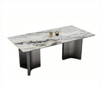 Tables de repas d'extérieur métriques en céramique blanche brillante marbrée, grand bureau d'ordinateur avec cadre en alliage d'aluminium