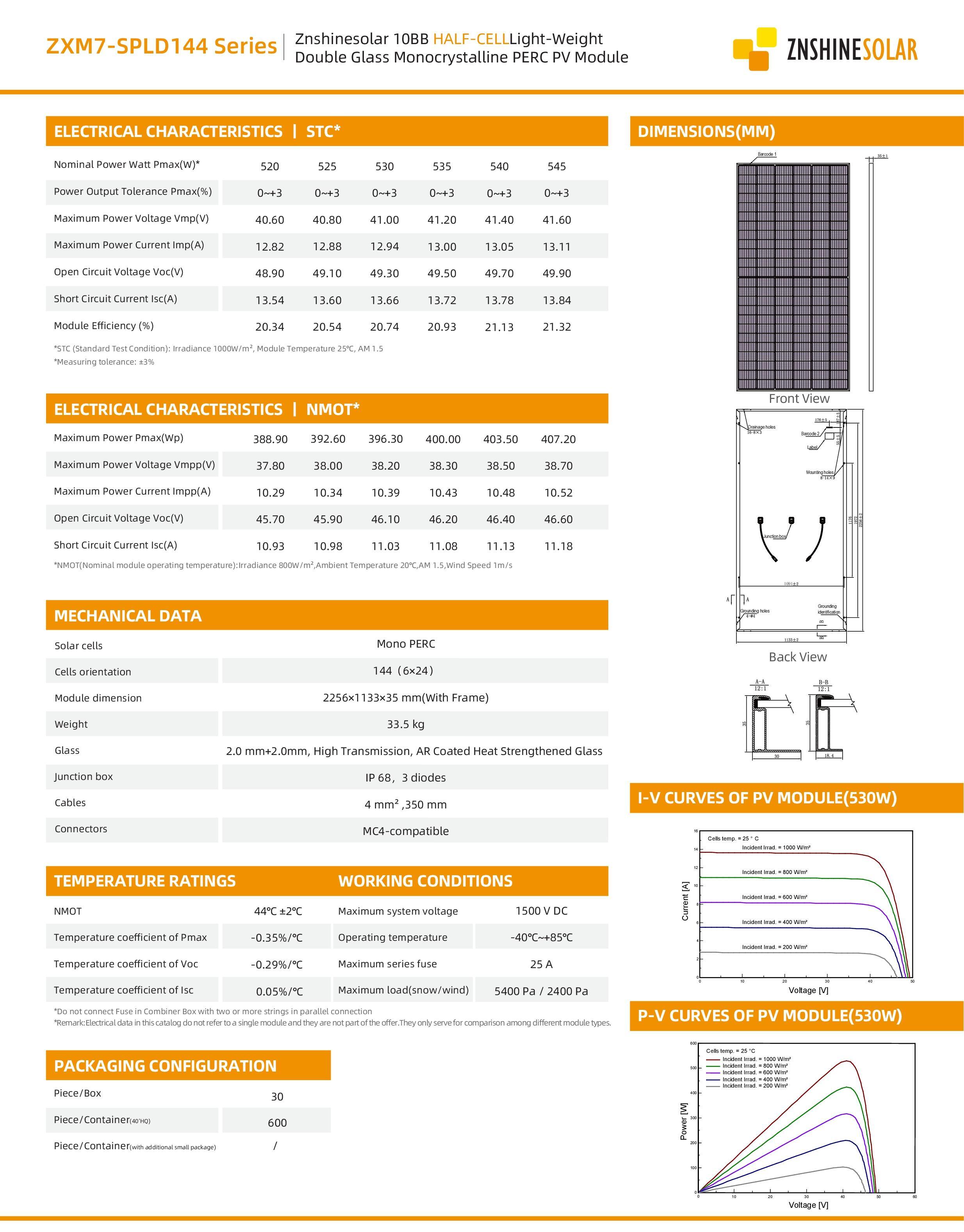 ZNShine Bifacial 400W-550W Solar Module Pricing, OEM | Wholesale