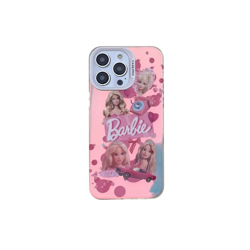 Lujo Chapado en plata Barra de dibujos animados BIE Pink Girl accesorios de teléfono móvil IMD funda para iPhone 11 12 13 14 Pro Max contraportada