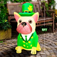 5Ft St.Patrick's Day Décoration gonflable Blow Up Bouledogue français Portant un chapeau trèfle chanceux avec lumière LED St décor gonflable