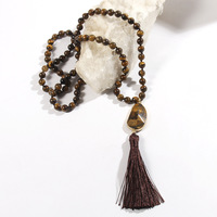 Collier long à pampilles en perles de pierre œil de tigre naturelle fait main pour femme, idéal pour le quotidien, les tenues décontractées et le bureau
