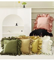 Housse de coussin moderne 18*18 pouces en coton doux et confortable, couleur unie, bordure à volants, 3D, écologique, personnalisable, décoration intérieure
