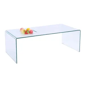 Mesa de centro de Cristal Curvo cuadrado para sala de estar, mesa de centro de lujo moderna, transparente, 8/10/12mm, venta al por mayor