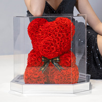 Ours en Roses Artificielles PE de 40 cm avec Boîte, Ours en Peluche DIY en Fleurs, Décoration de la Saint-Valentin pour Petite Amie, Femme, Cadeaux de Fête des Mères