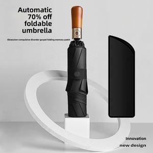 Parapluie publicitaire pliant en trois sections, entièrement automatique, avec poignée en bois massif et protection UV, idéal comme cadeau d'affaires - Product Image 2