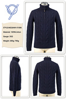 Herren 100% Baumwolle 12GG Strickpullover mit Halbreißverschluss, Stehkragen, Gerippten Bündchen und Saum, Klassischer Business-Casual-Pullover mit Zopfmuster