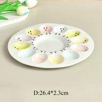 Plateau moderne en céramique blanche de forme ronde irrégulière pour œufs au plat/délices, idéal pour les fêtes, la cuisine et le stockage au réfrigérateur