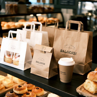 Sac en papier personnalisé imprimé offset pour la livraison de plats à emporter de restaurants renommés, recyclable et fait main, pour l'emballage alimentaire.