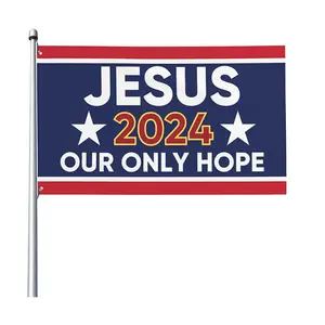 Bandeira de Jesus 2024 bandeira cristã de um lado 3x5 ao ar livre Jesus 2024 nossa única esperança bandeiras americanas fé em Cristo