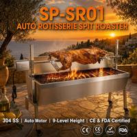 Grill Rotatif à Charbon de Bois en Acier Inoxydable Robuste 88-116cm avec Moteur Électrique pour Barbecue Extérieur et Rôtissage d'Animaux Entiers