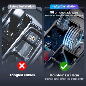 Hub USB Volvo XC60/XC90/S90/V90/S60/V60, station d'accueil pour console centrale <span class=keywords><strong>avec</strong></span> charge rapide, câbles rétractables doubles, chargeur de voiture - Product Image 6