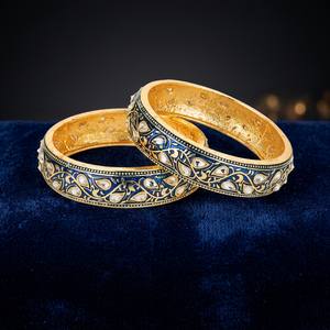 Venta al por mayor: Los más vendidos, clásicos brazaletes Meenakari chapados en oro antiguo, sin níquel ni plomo, de 2 piezas, con cristales y diamantes de imitación 213229 - Product Image 3