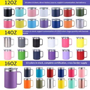 แก้วกาแฟสแตนเลสสองชั้นขนาด 12 ออนซ์ 14 ออนซ์ พร้อมหูจับ เคลือบสีฝุ่น พกพาสะดวก สำหรับใช้ในสำนักงานและทุกวัน - Product Image 4