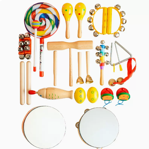 Instruments de percussion Orff, castagnettes en bois et en fer, aides pédagogiques musicales pour enfants, maracas, tambourin, tambour à double cloche - Product Image 2