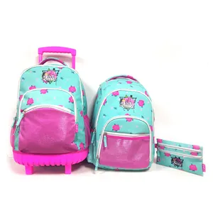 批发新款3合1套装学生儿童学校儿童行李箱套装手推车小学生女童书包