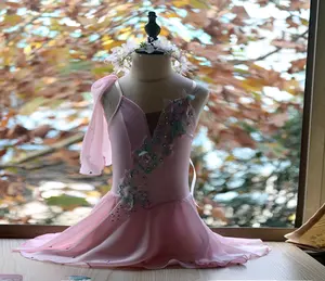 New Pink Spandex Leotard Chiffon Skirt For Girls Dance Wear Costumes. Skirt--54