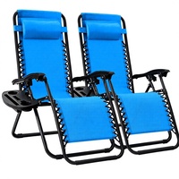 Chaise longue inclinable zéro gravité en acier allié réglable avec dossier en maille textilène, oreillers, porte-gobelets et plateaux, idéale pour la pêche légère, l'école et le parc