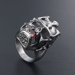 Crown Skull <b>Ring</b> Men's <b>Titanium</b> Steel Red Cubic Zirconia Prong Setting Jewelry SA504 - Product Image 2