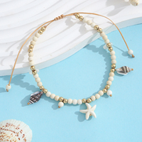 Bracelet Bohème de Plage avec Pendentifs Étoile de Mer et Coquillages, Perles d'Imitation, Chaîne de Perles Plaqué Or Crème, Style Côtier, Bijou de Mariage, Cadeau