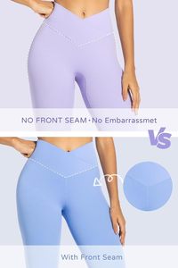 Sunzel Womens Flare <b>Leggings</b> No Front Seam Yoga Pants <b>Tummy</b> <b>Control</b> Crossover <b>High</b> <b>Waist</b> Polyamide Color Blocking - Product Image 3