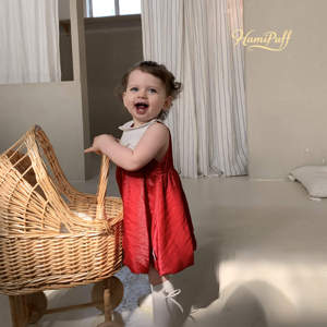 Abito da festa rosso per bambina HamiPuff, abito senza maniche con colletto bianco a conchiglia. - Product Image 6