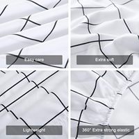Parure de draps en microfibre 4 pièces à motif quadrillé blanc et noir, drap-housse, drap plat, taie d'oreiller