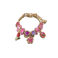 Gelang Pesona Bunga Berlapis Emas Berkualitas Tinggi, Manik-Manik Lubang Besar yang Dapat Disesuaikan, Liontin Bunga Kristal, Gelang DIY untuk Wanita