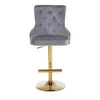 Chaise de bar moderne en velours à dossier carré de luxe faite à la main Base chromée tabouret de restaurant réglable en hauteur cuisine salle à manger utilisation extérieure