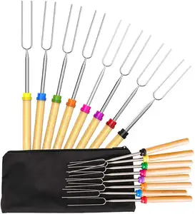 Hot Selling 32 Inch Extendable Forks Stainless Steel Campfire MarShmallow Roasting Sticks With Bag