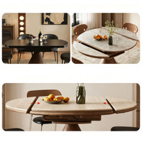Table à manger pliable élégante avec plateau en pierre, table à manger extensible moderne en bois pour usage domestique, ensemble de table à manger ronde luxueuse