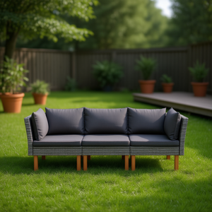 Grey Garden <b>Sofa</b> Three Seat Outdoor Furniture With Cushion Contemporary Design UV Resistant PE <b>Rattan</b> High Density Foam - Product Image 2