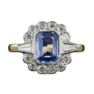 2021 Vintage Wedding Engagement Tanzanite Stone Silver Art Deco Ring Sapphire Elegant Rings For Women and Girls