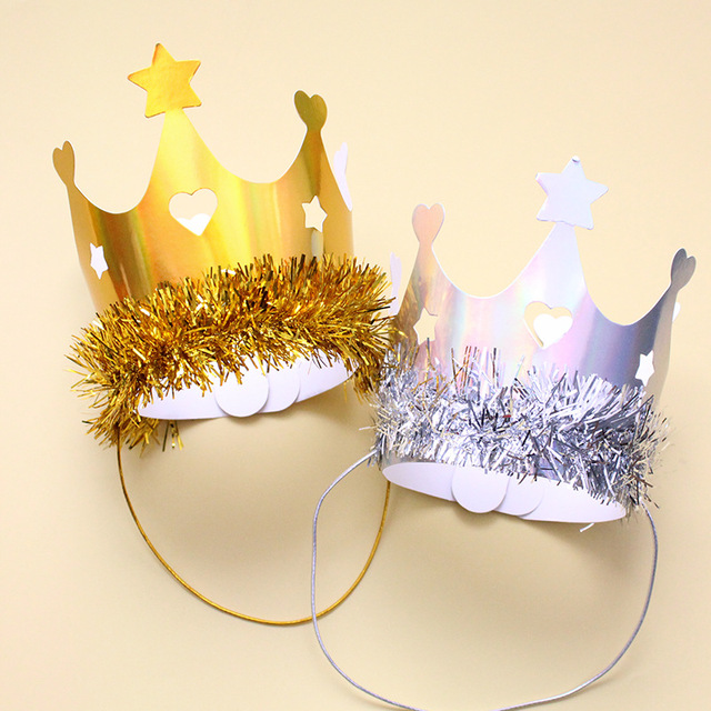 DAMAI Wholesale Gold Silver Tassel Crown Birthday Hats Paper Headpieces for Kids Adults Party Gathering Decoration Supplies