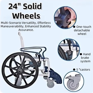 Silla de ruedas manual multiusos a prueba de herrumbre de plástico con inodoro, asiento de inodoro, funciones de silla de ducha para el cuidado de personas mayores - Product Image 2