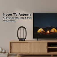 Antop Moderne Schleifenantenne mit Hasenohren Verstärkte Innen-TV-Antenne Einstellbare Dipolen 4K 1080P VHF UHF Tisch-/Wandmontage HDTV Kunststoff