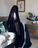 Ensemble de prière élégant et haut de gamme pour l'Aïd et le Ramadan, comprenant un hijab, une robe de prière, un Telekung musulman et une Abaya en velours avec bordure en dentelle