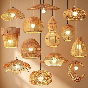 <b>Vintage</b> Industrial Hemp Rope Pendant Chandelier <b>Lamp</b> Rustic Woven Basket Hanging Light Fixture for Cafe Bar Hotel Decoration - Product Image 1
